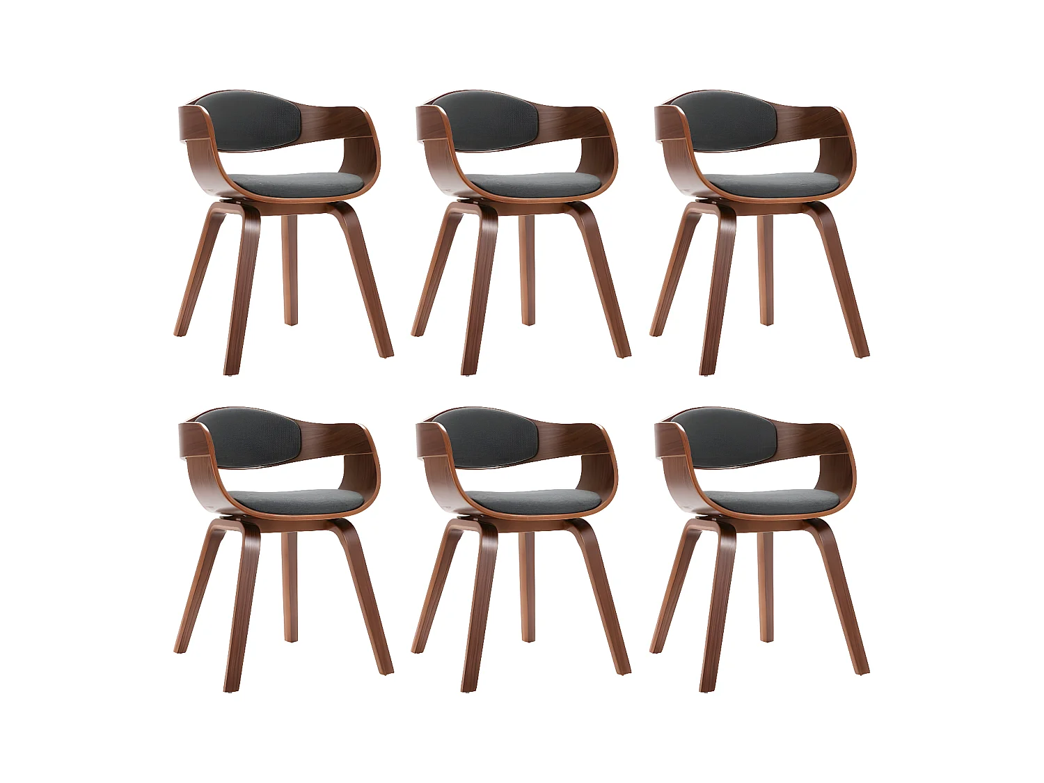 Eetkamerstoelen 6 st gebogen hout en stof grijs