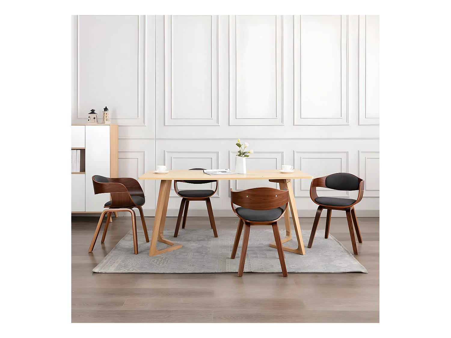 Chaises à manger lot de 6 bois courbé et tissu gris