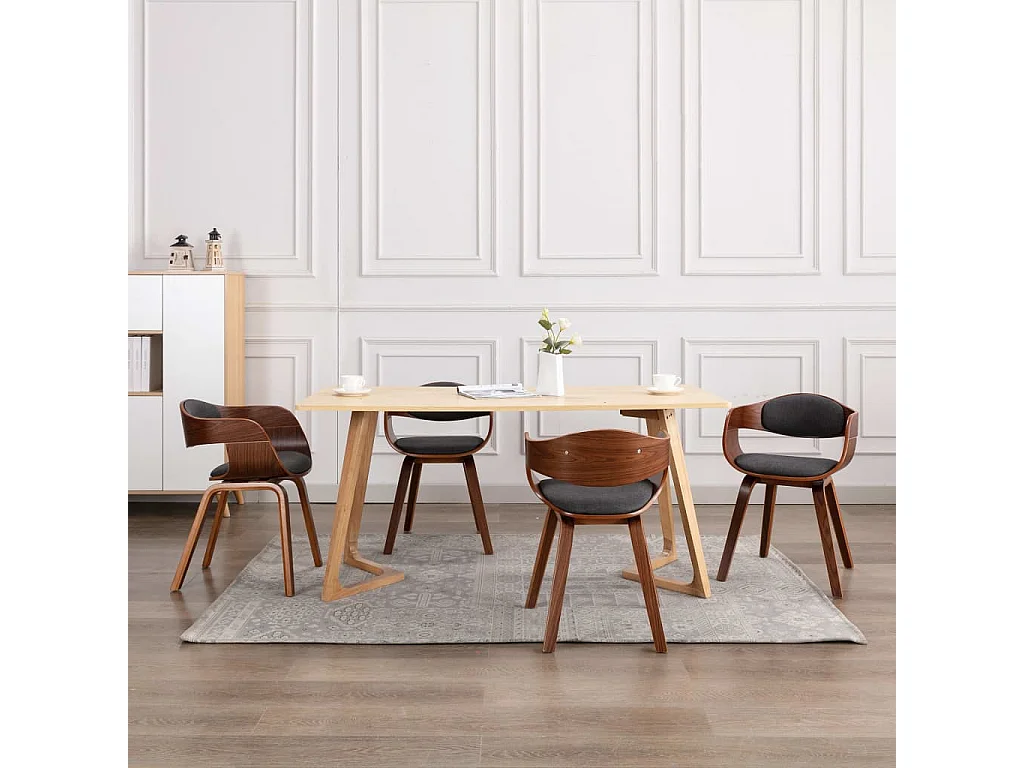 Chaises à manger lot de 6 bois courbé et tissu gris