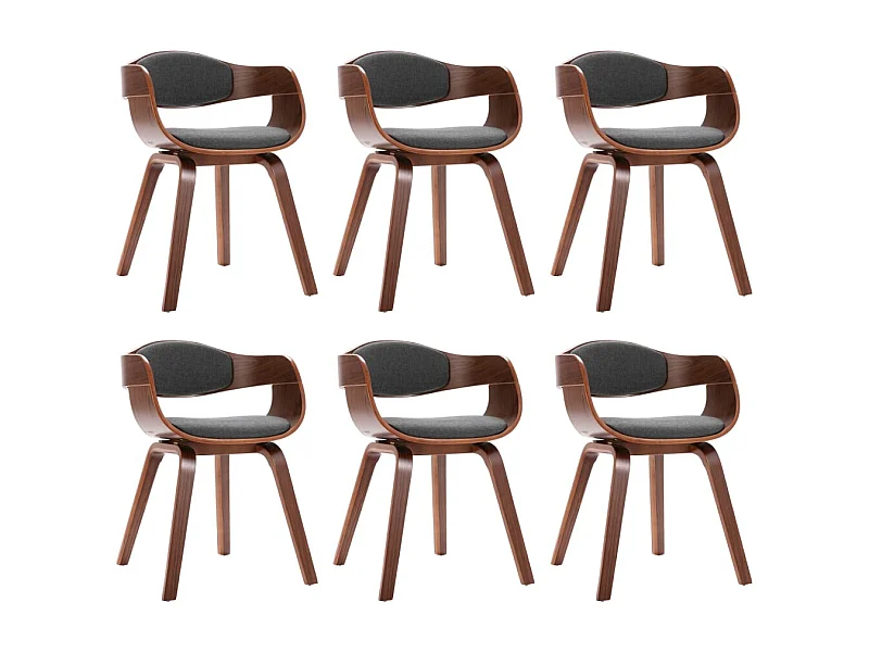 Chaises à manger lot de 6 bois courbé et tissu gris