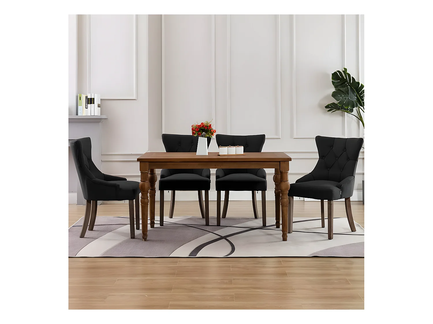Chaises à manger lot de 4 noir tissu