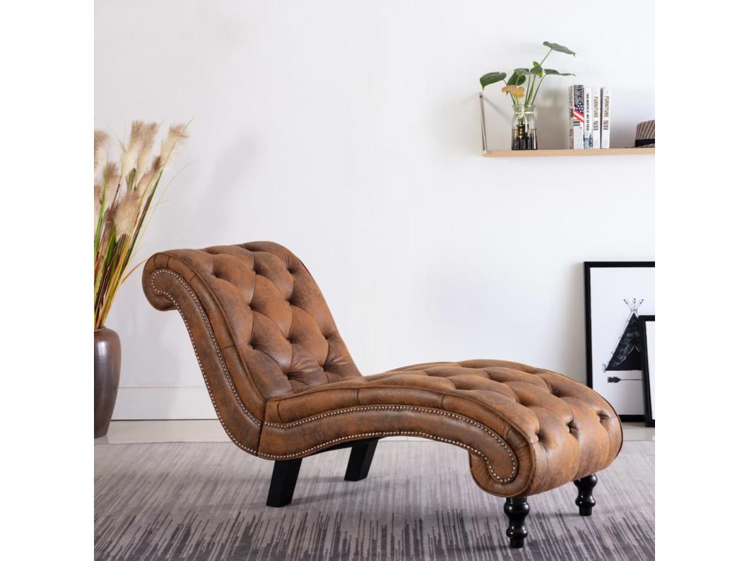 Chaise longue kunstsuède bruin