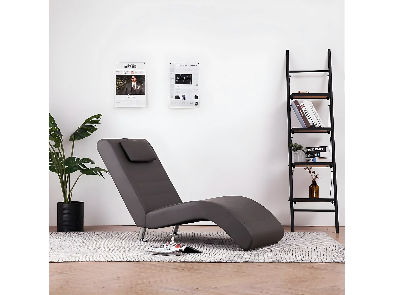 Chaise longue avec oreiller Gris Similicuir