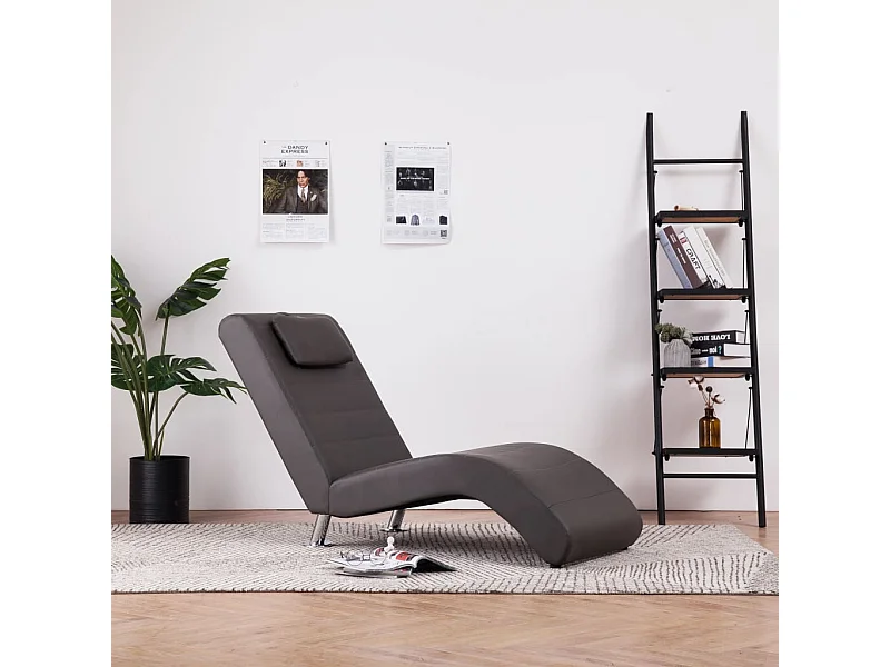 Chaise longue avec oreiller Gris Similicuir