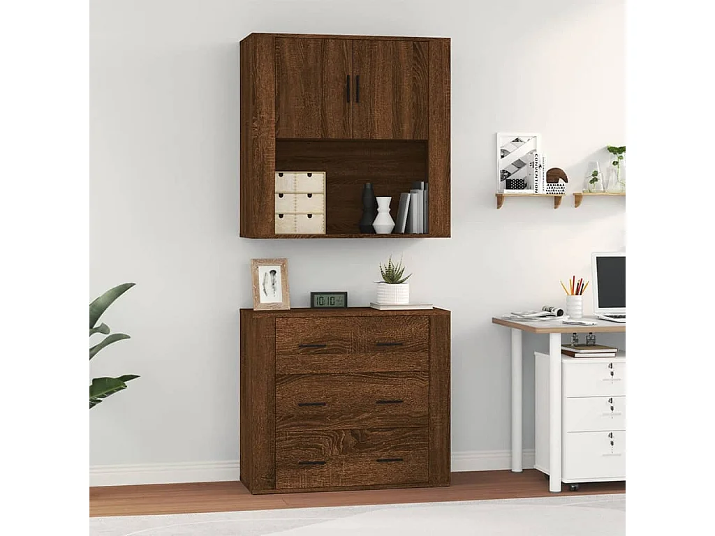 Hoge kast bewerkt hout bruin eikenkleur