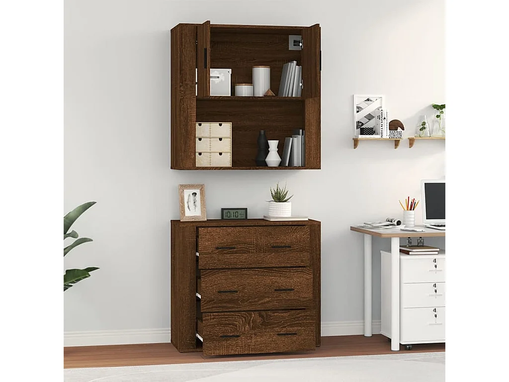 Hoge kast bewerkt hout bruin eikenkleur