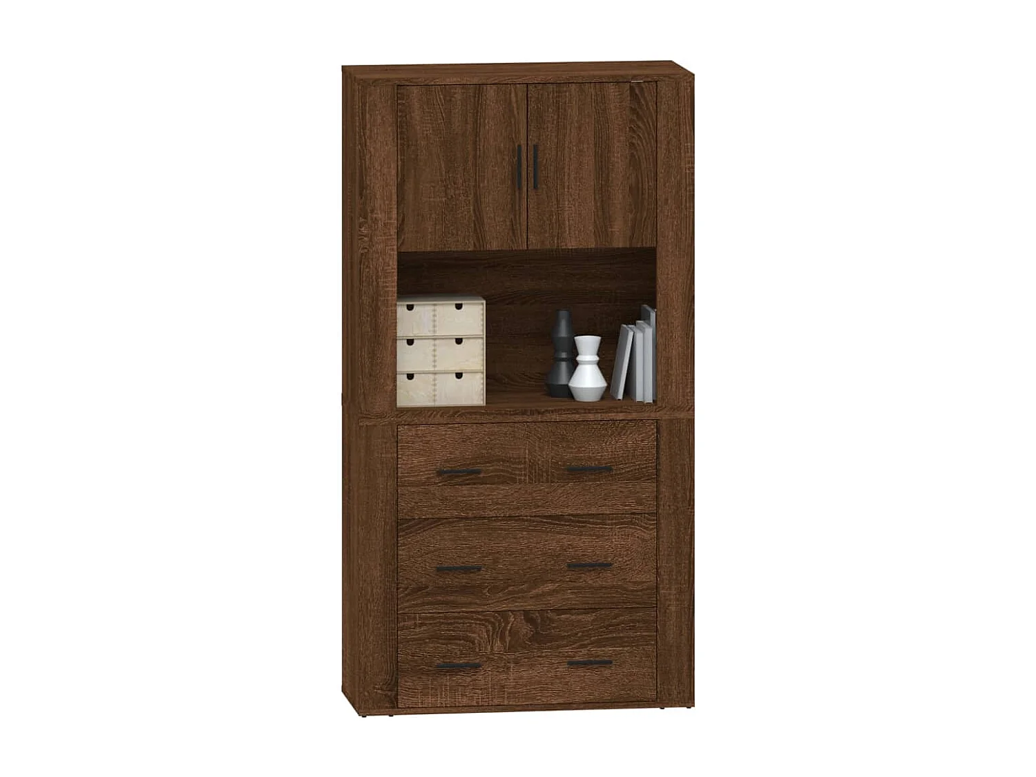 Hoge kast bewerkt hout bruin eikenkleur