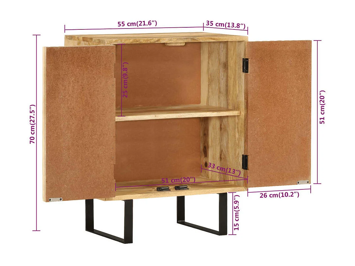 Buffet avec 2 portes 55x35x70 cm bois massif de manguier
