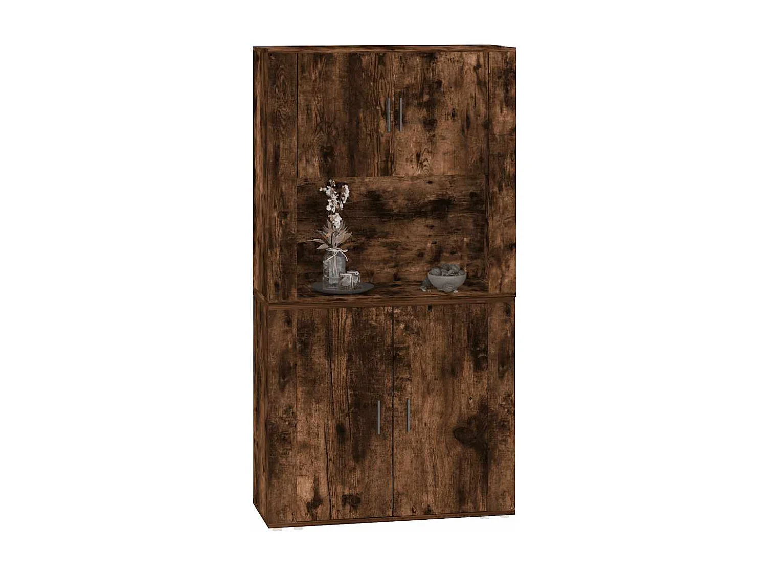 Hoge kast bewerkt hout gerookt eikenkleurig