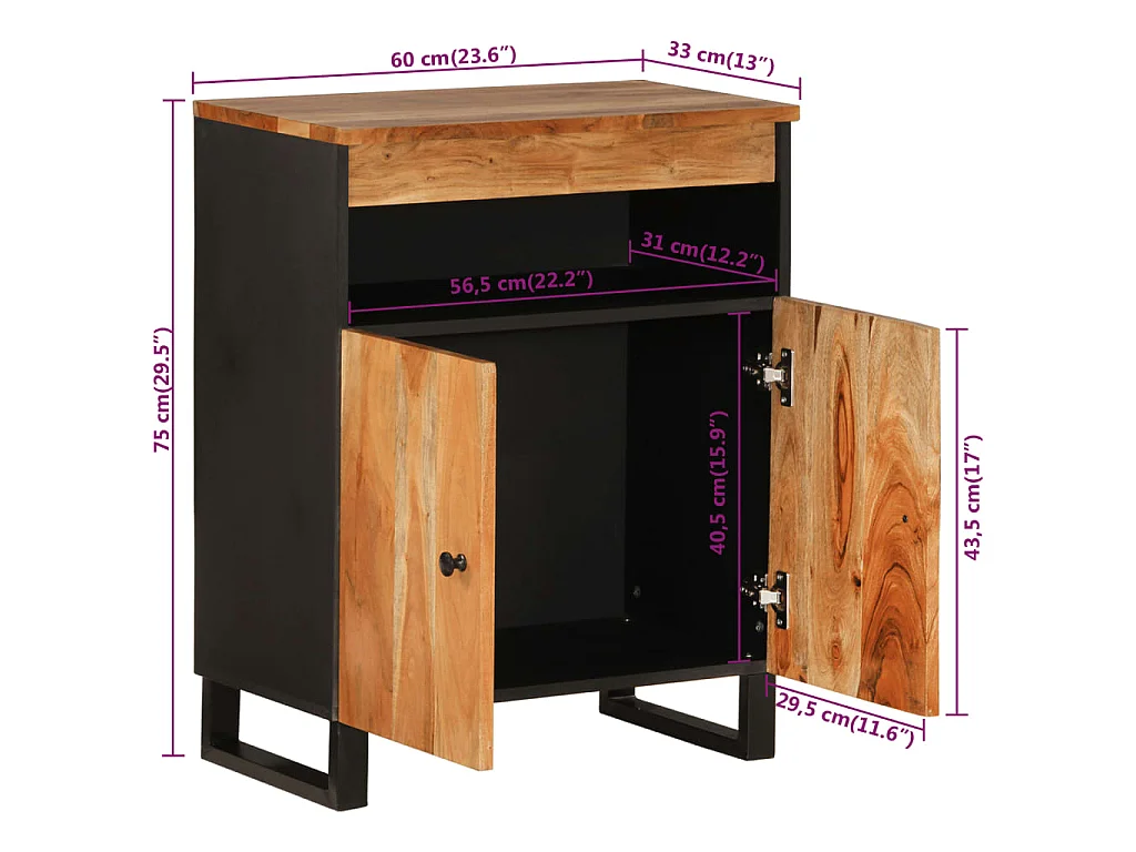 Sideboard mit 2 Türen 60x33x75 cm Massivholz Akazie