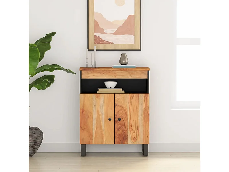 Aparador con 2 puertas madera maciza de acacia 60x33x75 cm