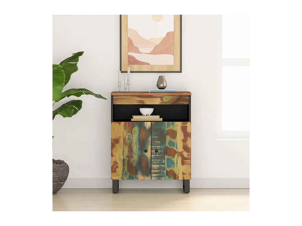 Aparador con 2 puertas de madera maciza reciclada 60x33x75 cm