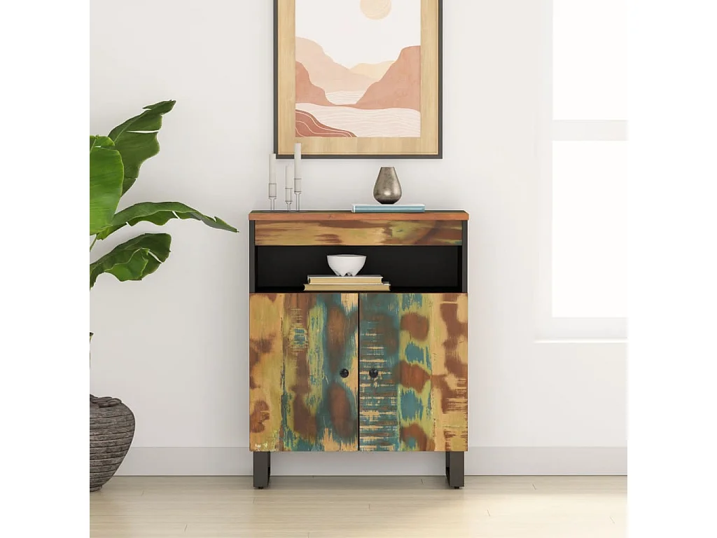 Credenza con 2 Ante 60x33x75 cm in Legno Massello di Recupero