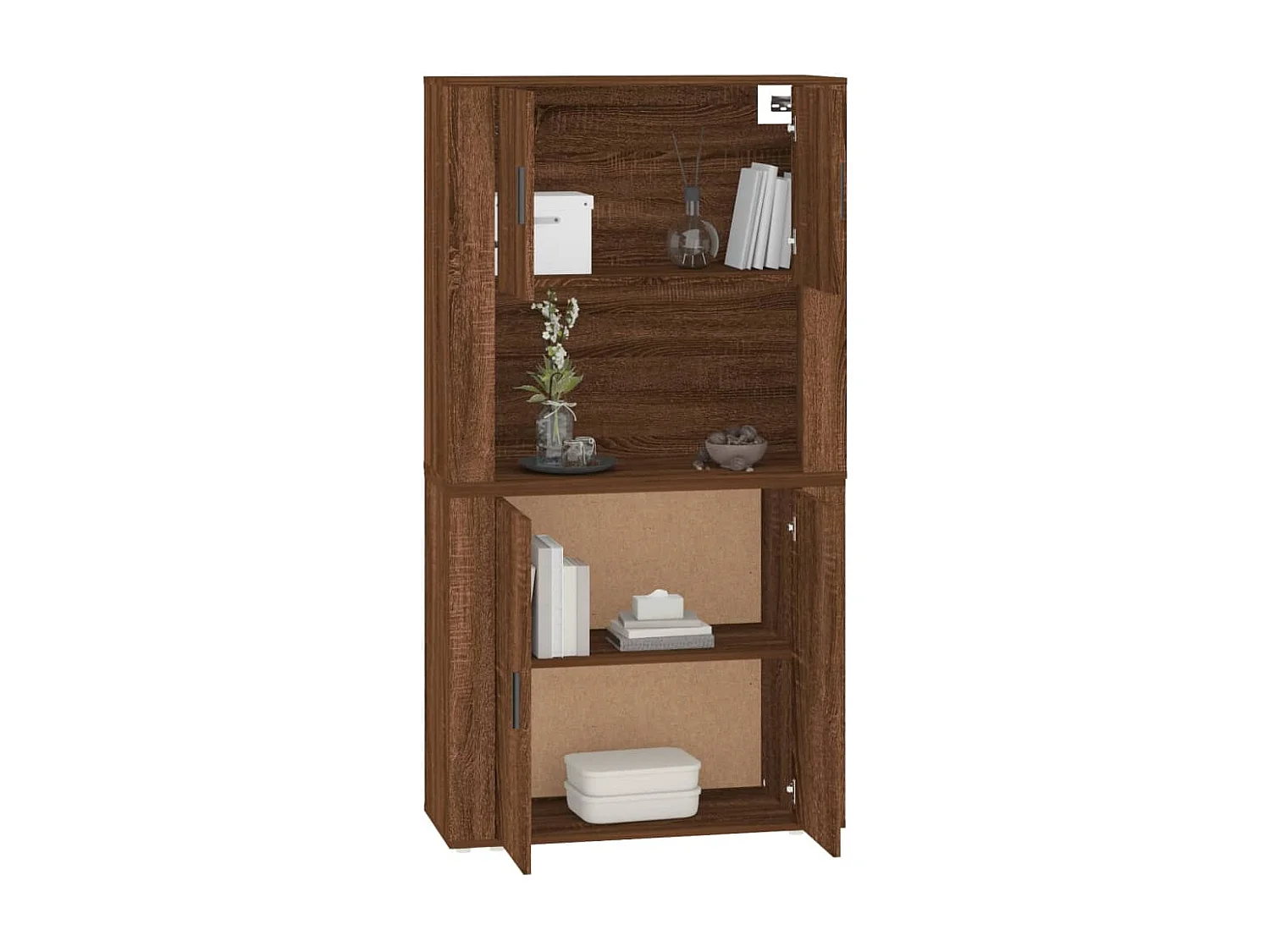 Hoge kast bewerkt hout bruin eikenkleur