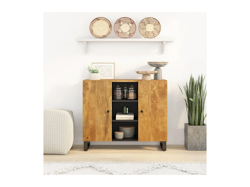Credenza con 2 Ante 90x33x75 cm in Legno Massello di Mango