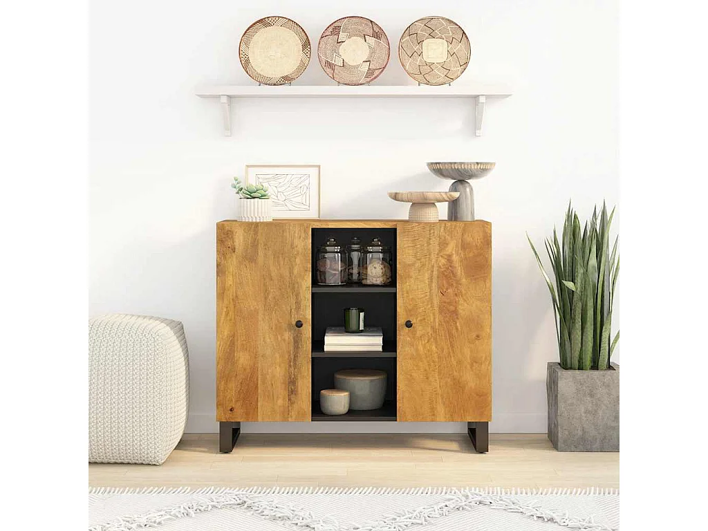 Buffet avec 2 portes 90x33x75 cm bois massif de manguier