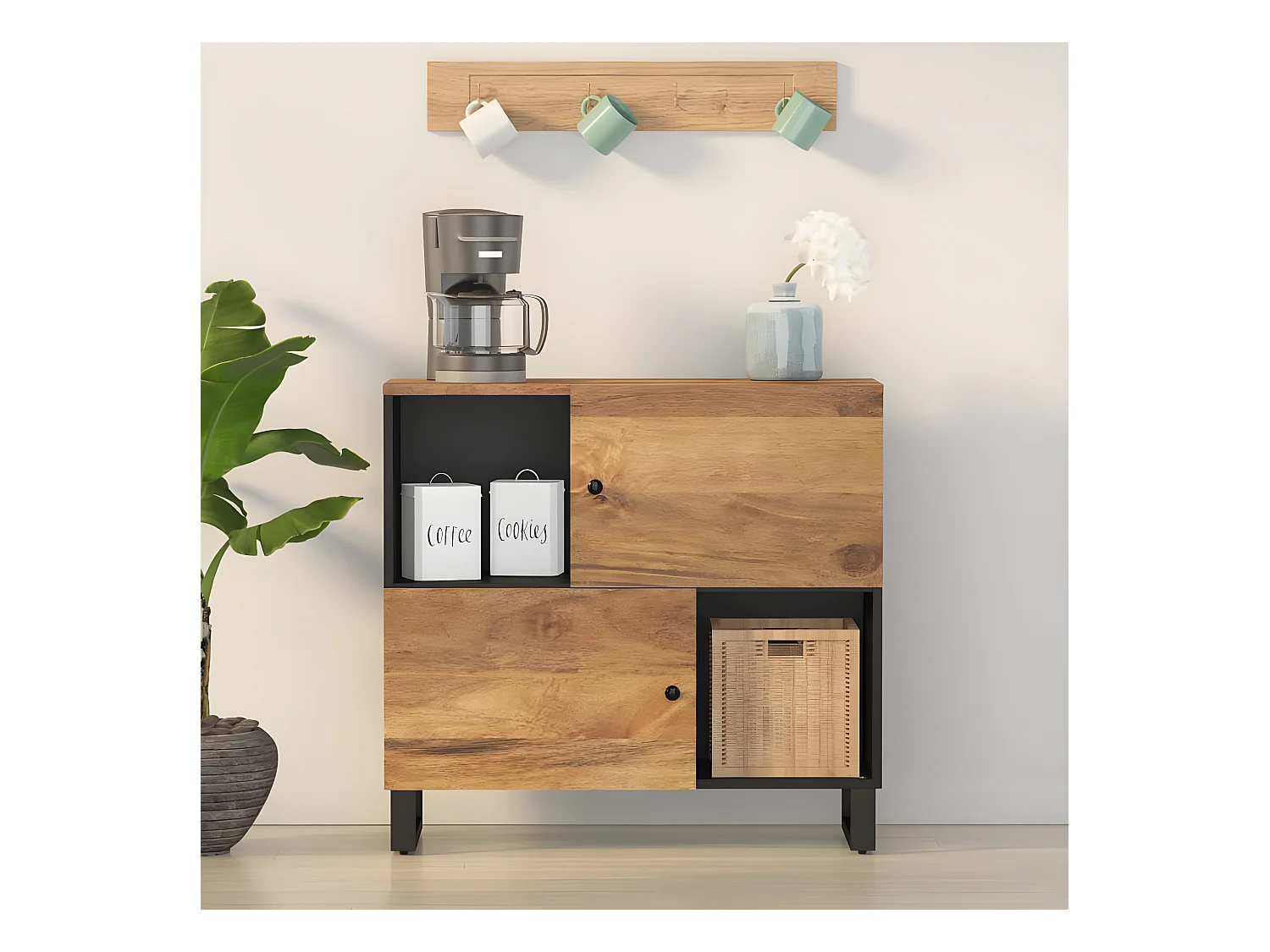 Buffet avec 2 portes 80x33x75 cm bois massif de manguier