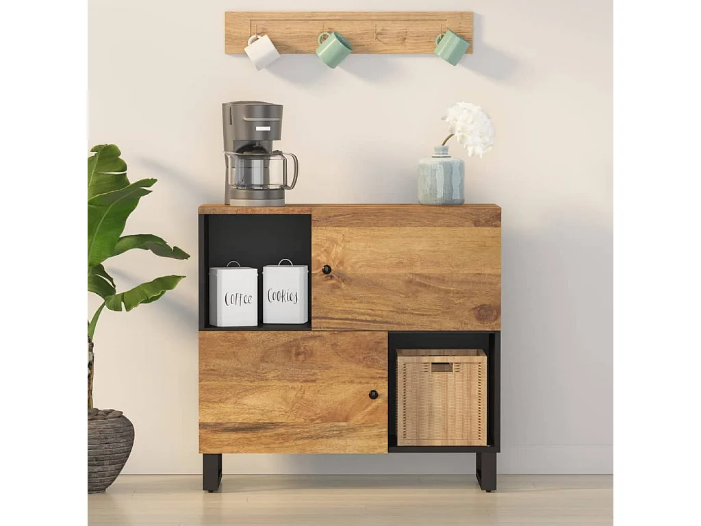 Aparador con 2 puertas madera maciza de mango 80x33x75 cm