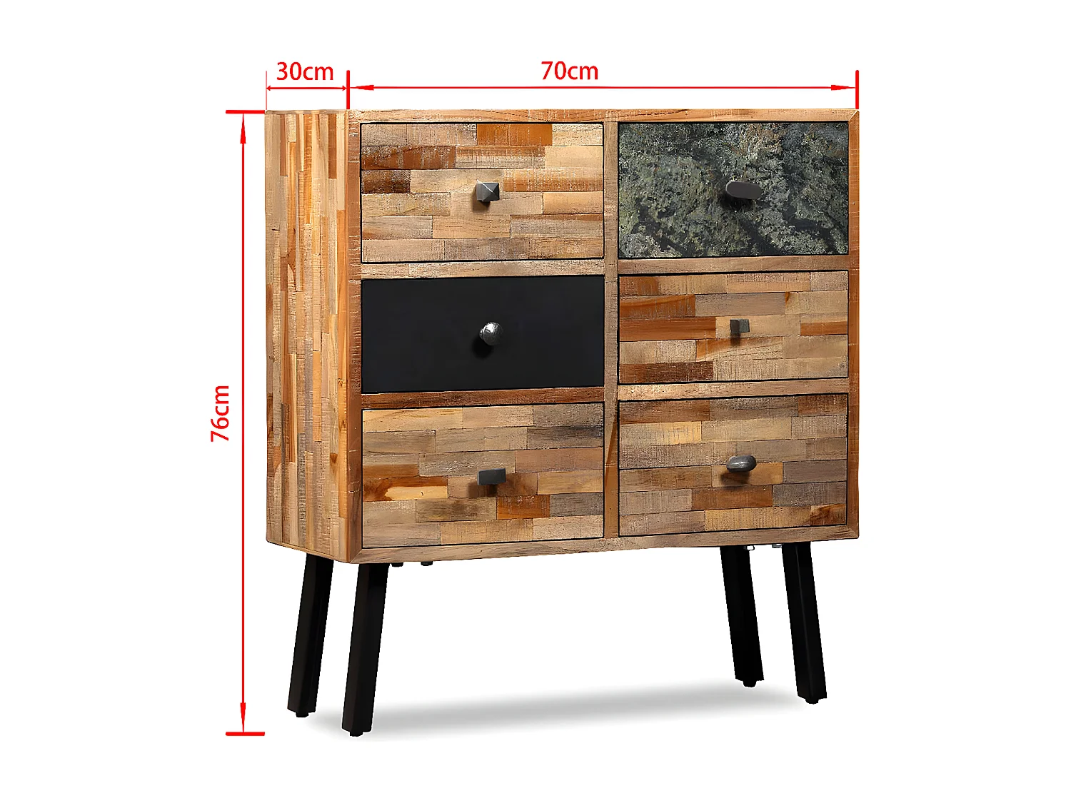 Armoire latérale avec 6 tiroirs Teck massif de récupération