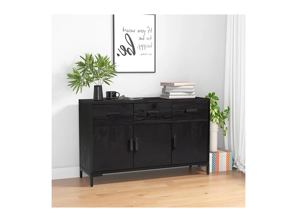 Buffet Noir 110x35x70 cm Bois de pin massif