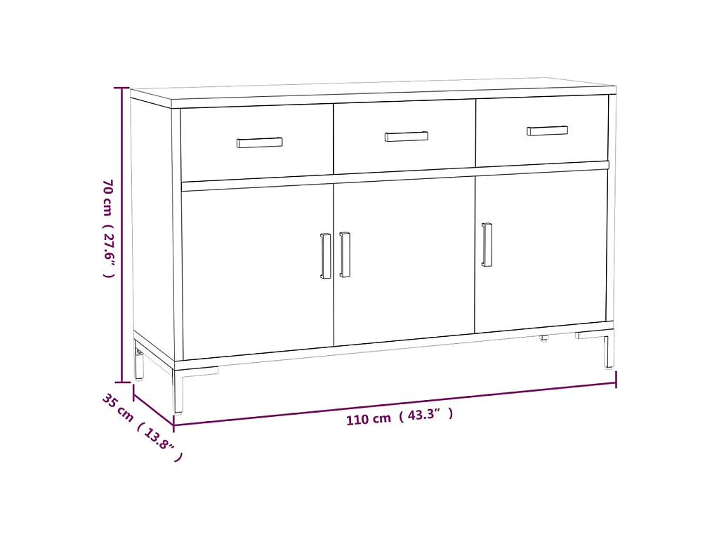 Buffet Noir 110x35x70 cm Bois de pin massif