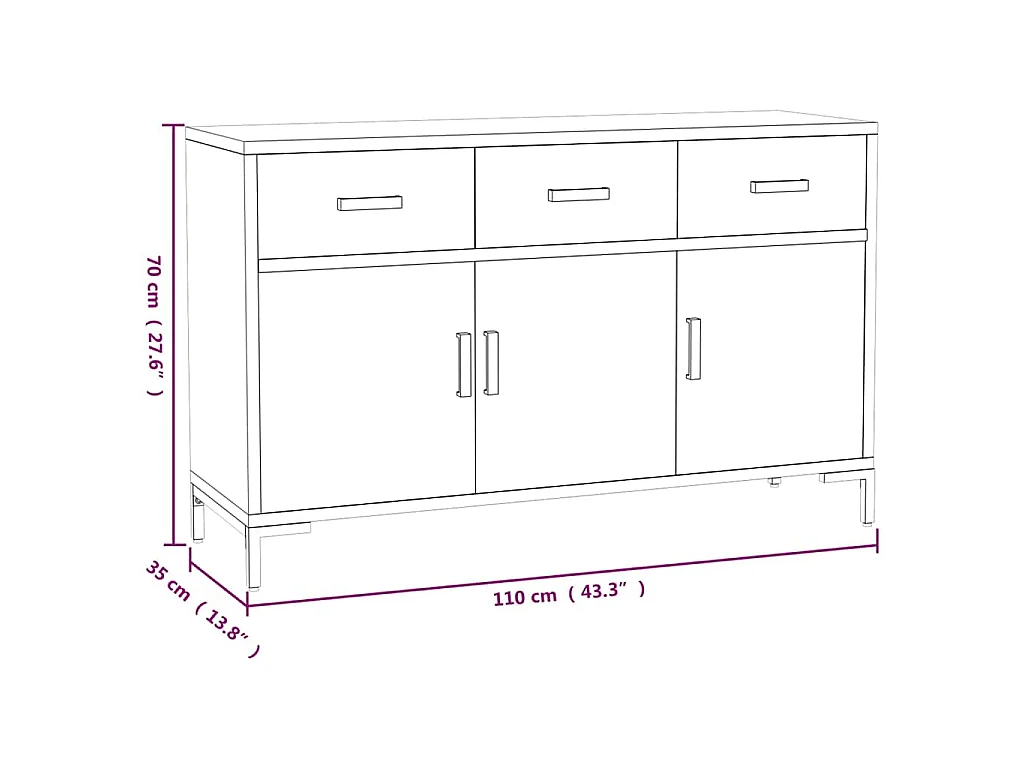 Buffet Noir 110x35x70 cm Bois de pin massif