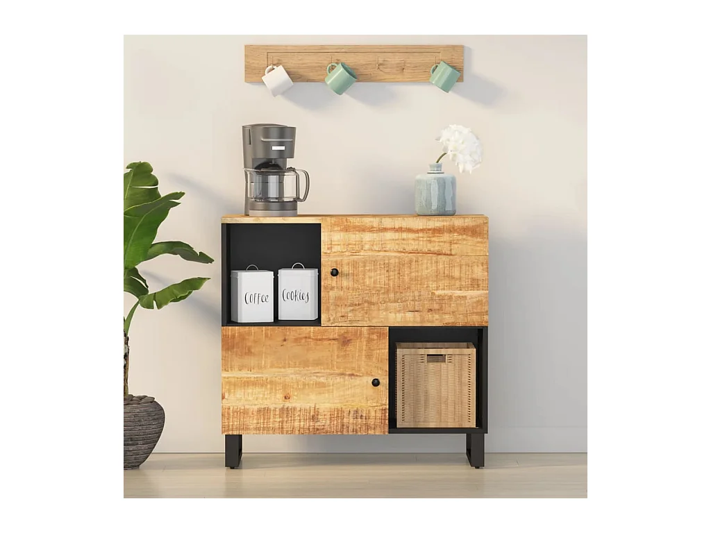 Credenza con 2 Ante 80x33x75 cm in Legno Massello di Mango