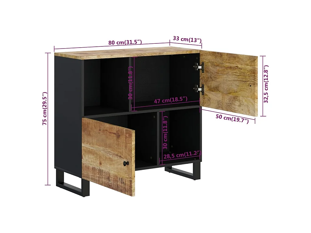Sideboard mit 2 Türen 80x33x75 cm Massivholz Mango