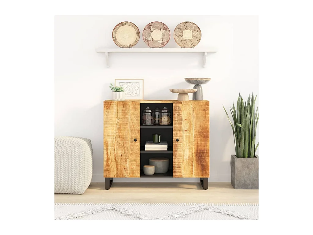Credenza con 2 Ante 90x33x75 cm in Legno Massello di Mango