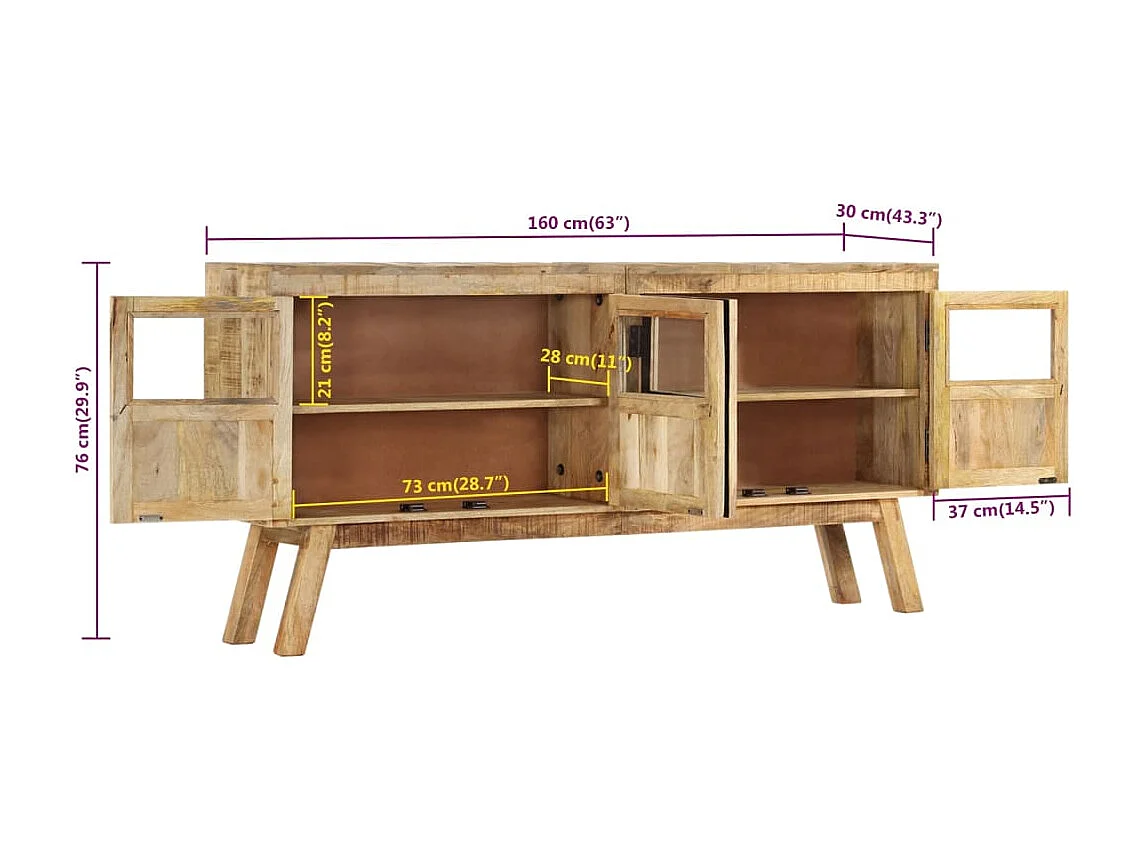 Buffet marron et noir 160x30x76 cm bois massif de manguier