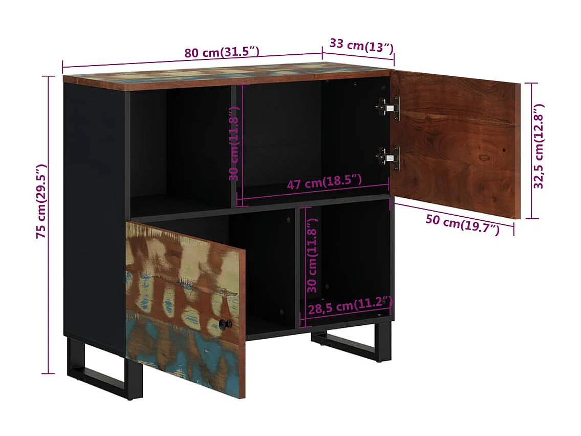 Buffet avec 2 portes 80x33x75 cm bois massif de récupération