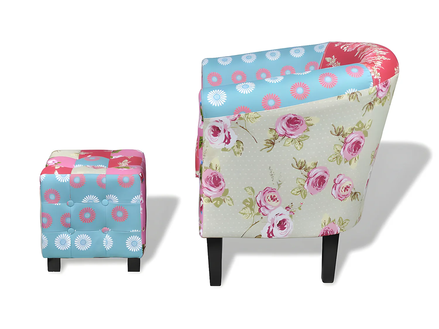 Fauteuil avec repose-pied Design avec patchwork