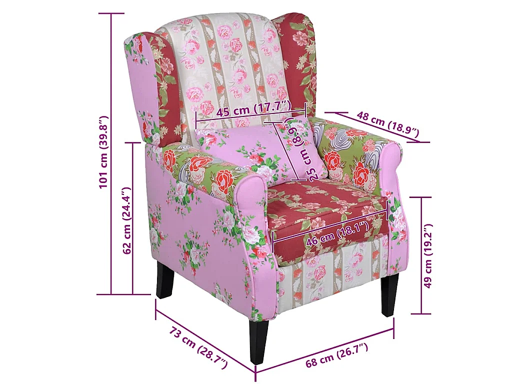 Fauteuil met patchwork ontwerp stof