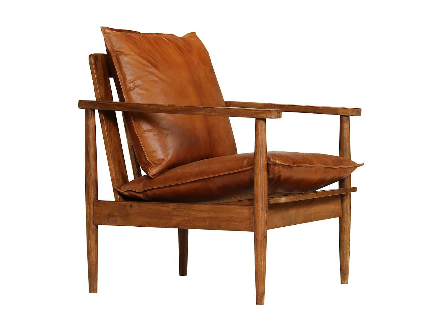 Fauteuil echt leer met acaciahout bruin