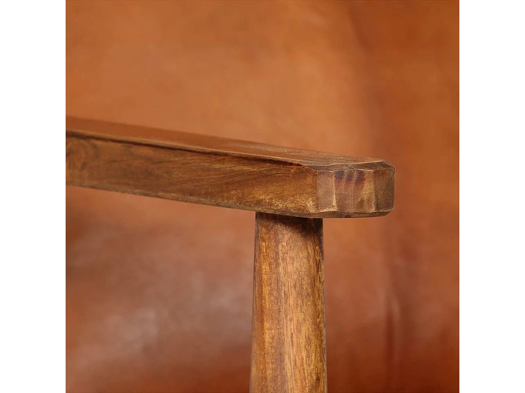 Poltrona Marrone in Vera Pelle e Legno di Acacia