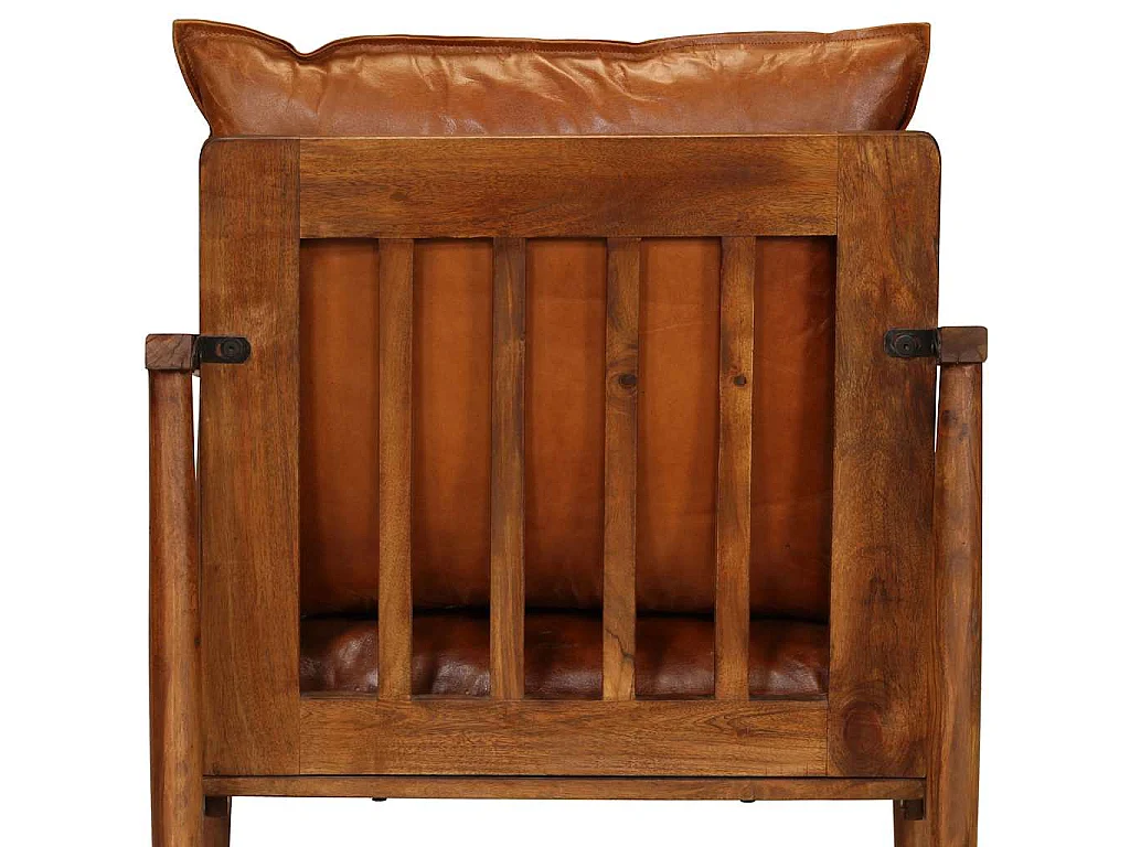 Fauteuil Marron Cuir véritable avec bois d'acacia