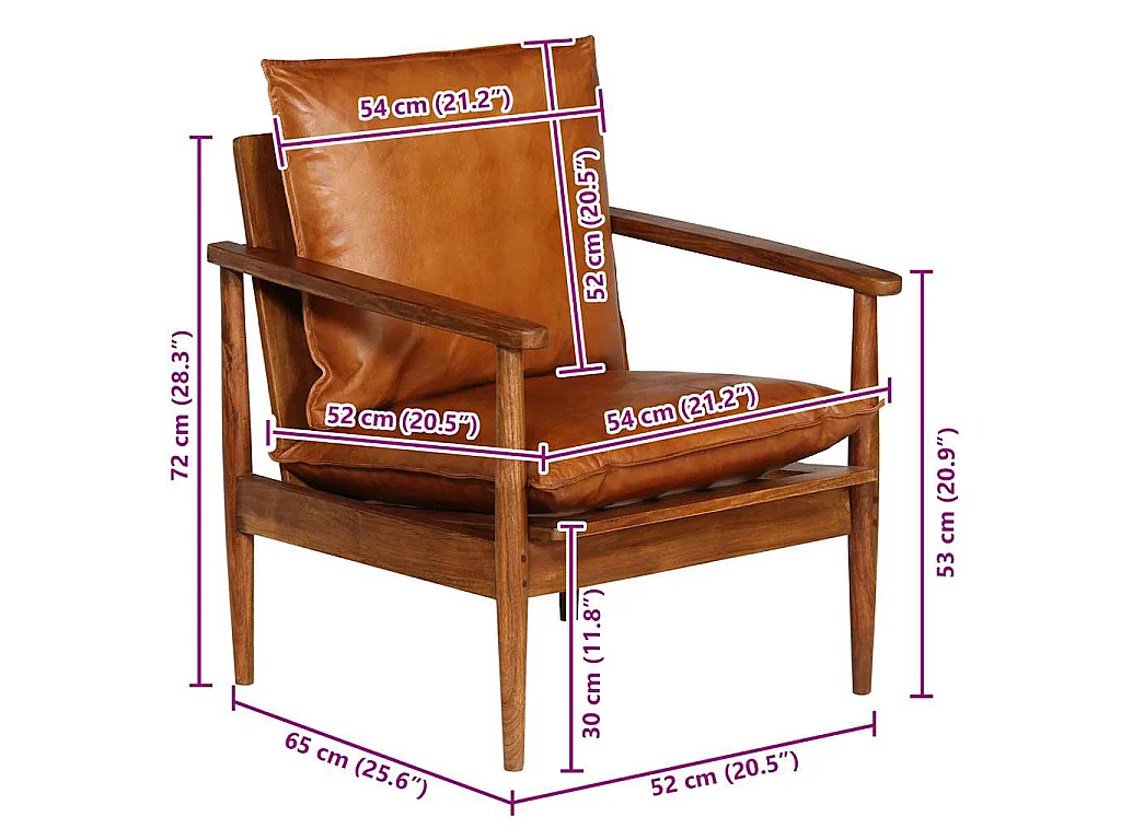 Fauteuil Marron Cuir véritable avec bois d'acacia