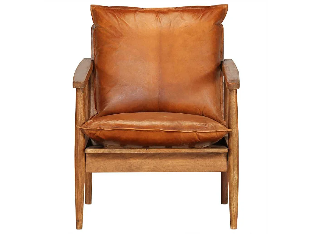 Fauteuil Marron Cuir véritable avec bois d'acacia