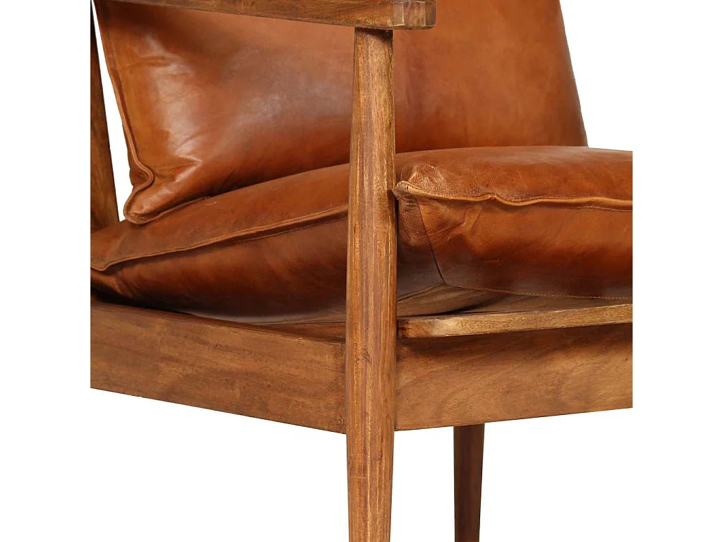 Fauteuil Marron Cuir véritable avec bois d'acacia