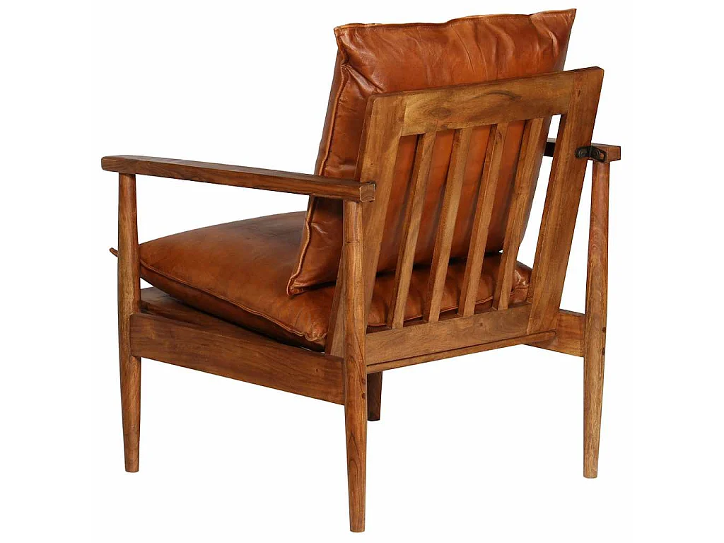 Fauteuil Marron Cuir véritable avec bois d'acacia