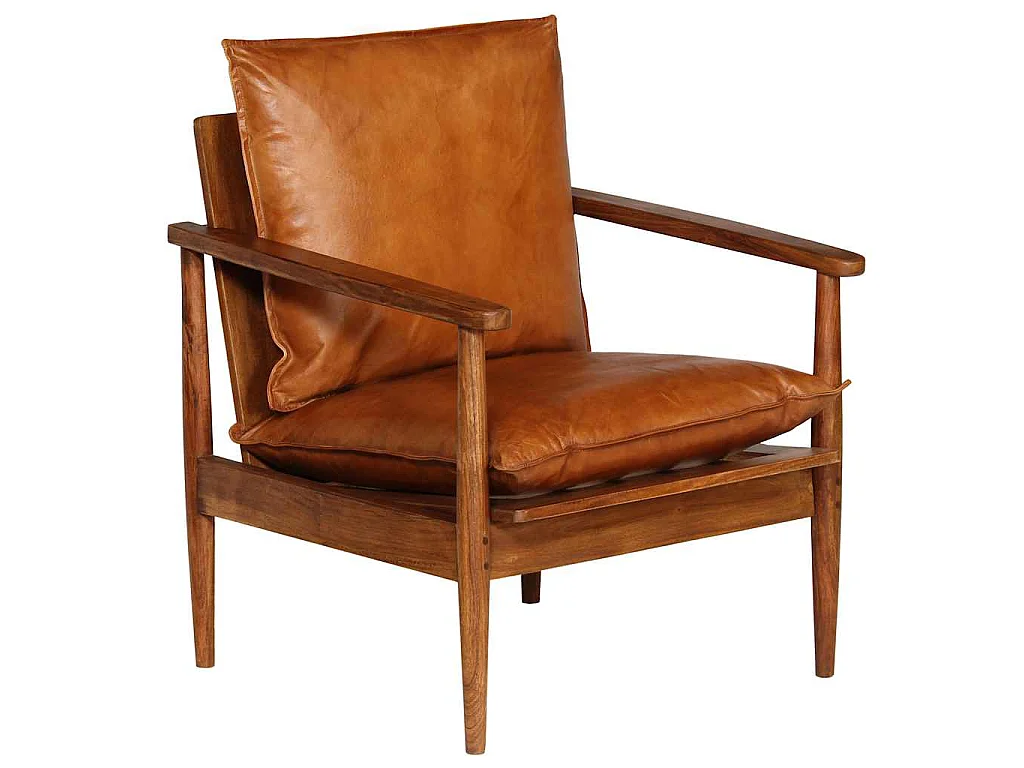 Fauteuil Marron Cuir véritable avec bois d'acacia