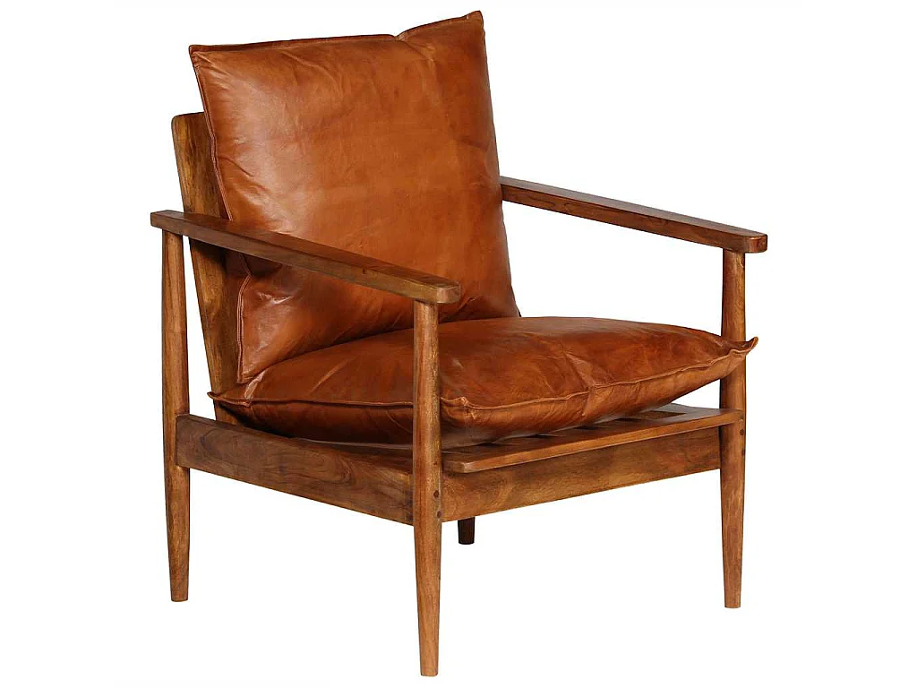 Fauteuil Marron Cuir véritable avec bois d'acacia