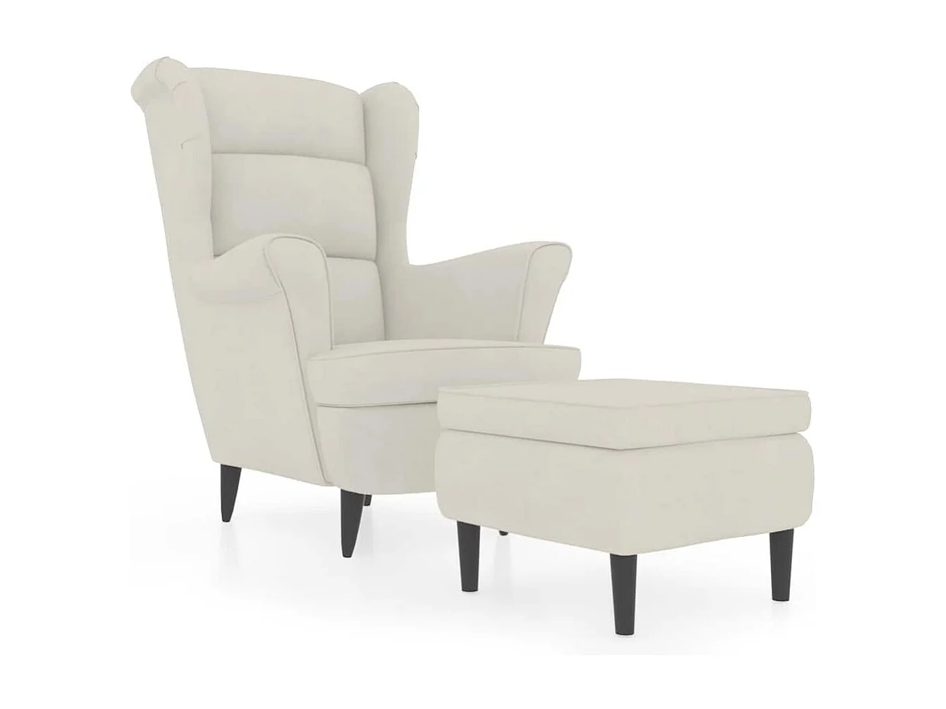 Fauteuil met voetenbank fluweel crèmekleurig