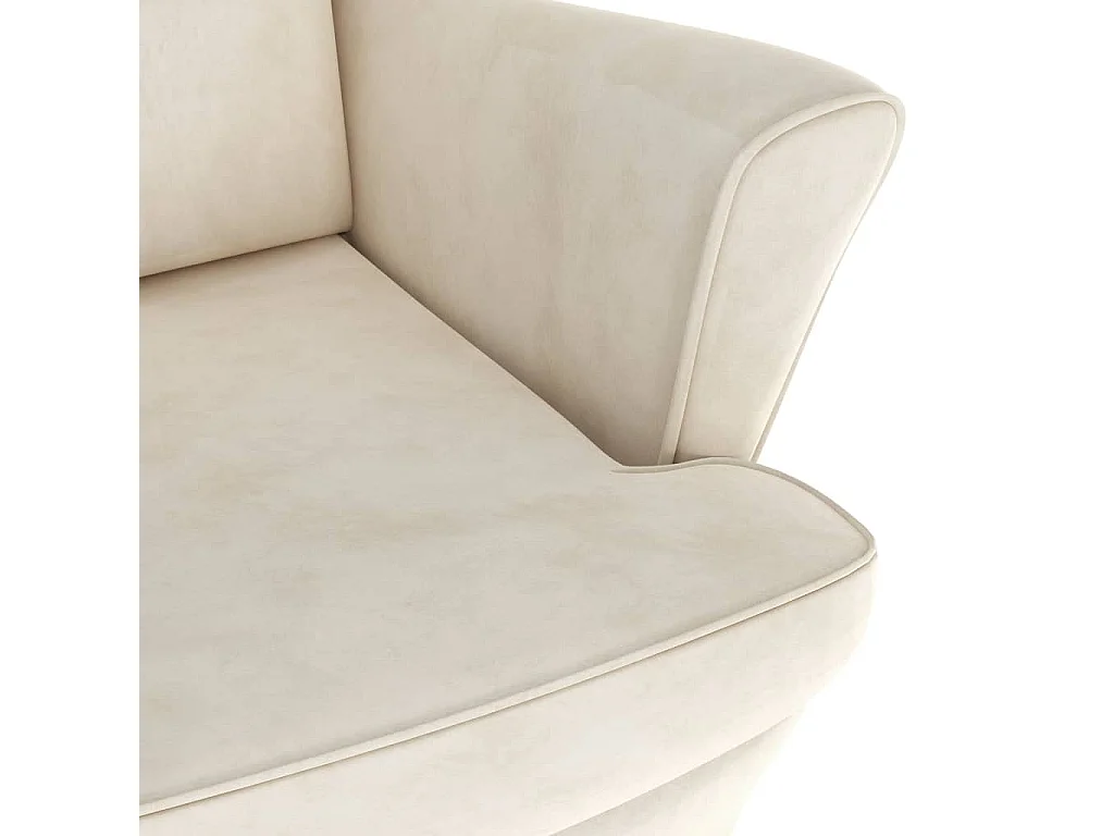 Fauteuil met voetenbank fluweel crèmekleurig