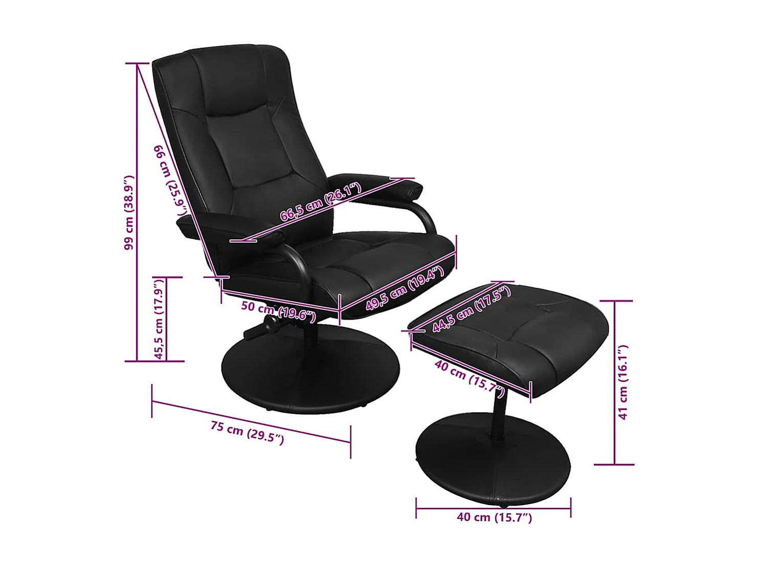 TV-Sessel mit Fußhocker Schwarz Kunstleder