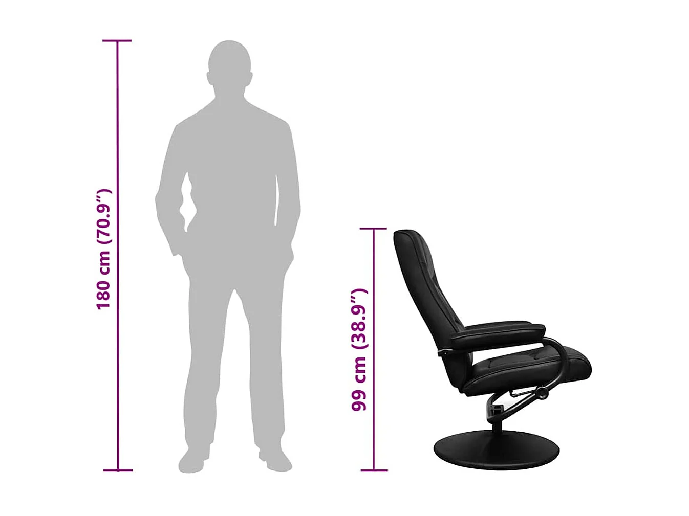 TV-Sessel mit Fußhocker Schwarz Kunstleder