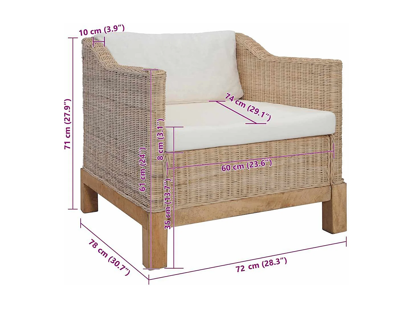 Poltrona con Cuscini in Rattan Naturale