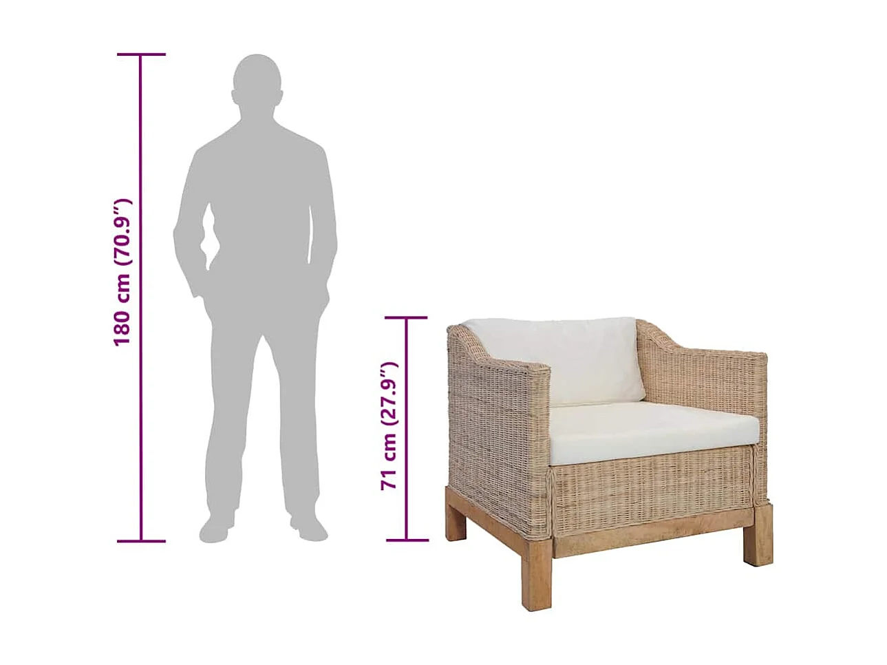 Poltrona con Cuscini in Rattan Naturale