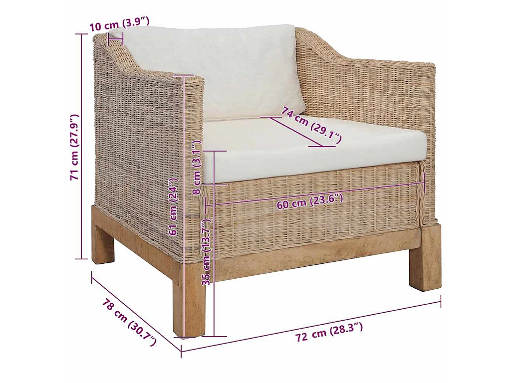 Fauteuil avec coussins Rotin naturel