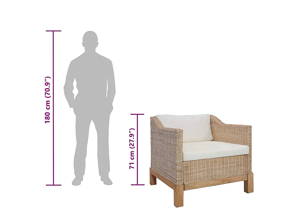 Fauteuil avec coussins Rotin naturel